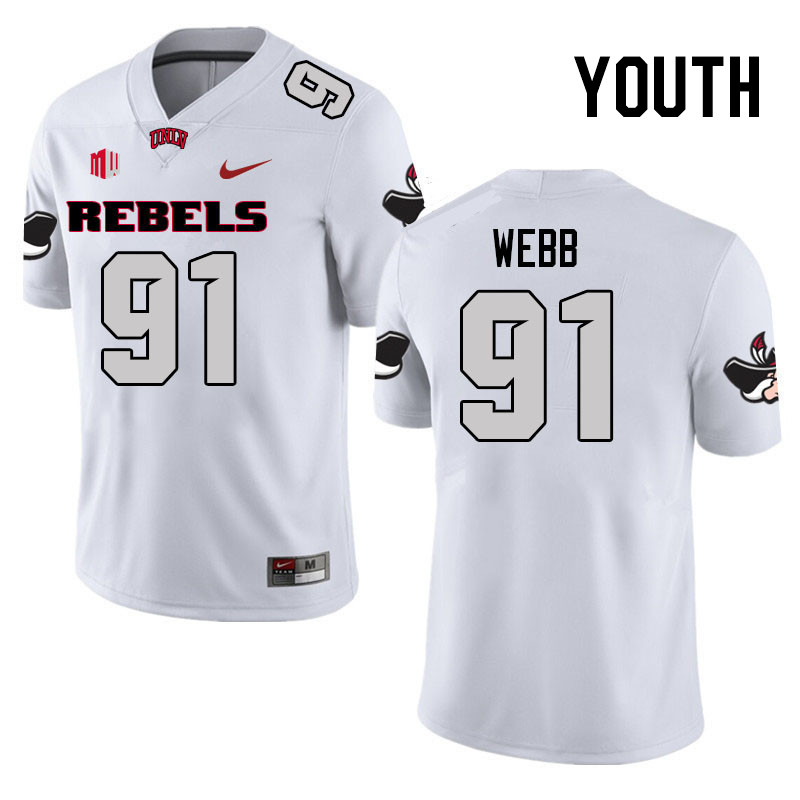 Youth #91 Cooper Webb UNLV Rebels College Football Jerseys Stitched Sale-White - Click Image to Close